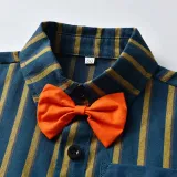 4PCS Boys Outfit Green Short Sleeve Shirt and Suspender Shorts with Tie