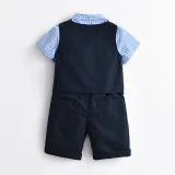 4PCS Boys Outfit Short Sleeve Shirt and Shorts with Suit Vest