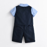 4PCS Boys Outfit Short Sleeve Shirt and Shorts with Suit Vest