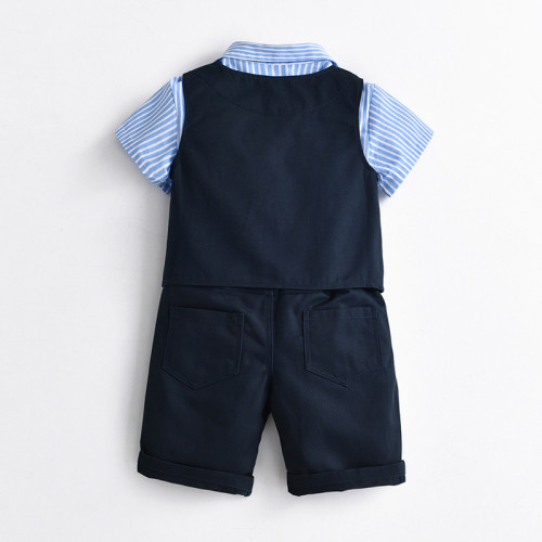 4PCS Boys Outfit Short Sleeve Shirt and Shorts with Suit Vest