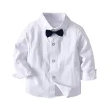 4PCS Boys Outfit Long Sleeve Shirt and Gray Vest Suit Pants Dress Up