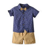 3PCS Boys Outfit Navy Dots Shirts and Suit Shorts Dress Up