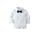 4PCS Boys Outfit Long Sleeve Shirt and Navy Suspender Pants Dress Up