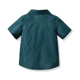 4PCS Boys Outfit Green Plaid Shirt and Red Suspender Shorts Dress Up