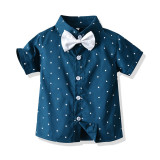 4PCS Boys Outfit Polka Dots Short Sleeve Shirt and Suspender Shorts Dress Up