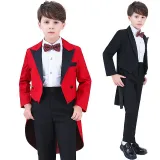 5PCS Boys Tuxedo Outfit White Shirts Suit Vest and Pants with Tie