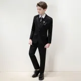 5PCS Boys Black Outfit White Shirts Suit Vest and Pants with Tie