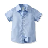 4PCS Boys Outfit Short Sleeve Shirts and Khaki Suspender Shorts Dress Up