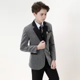 5PCS Boys Gray Outfit White Shirts Suit Vest and Pants with Tie