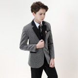 5PCS Boys Gray Outfit White Shirts Suit Vest and Pants with Tie