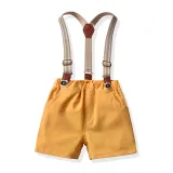 3PCS Boys Outfit Short Sleeve Shirt and Suspender Shorts Dress Up with Strap