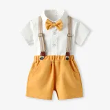 3PCS Boys Outfit Short Sleeve Shirt and Suspender Shorts Dress Up with Strap