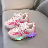 LED Light Kids Mesh Breathable Multicolor Splicing Casual Sneakers Shoes