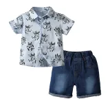 2PCS Boys Outfit Short Sleeve Shirts and Jeans Shorts