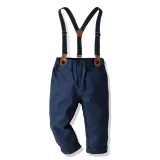 4PCS Boys Outfit Long Sleeve Shirt and Navy Suspender Pants Dress Up