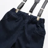 4PCS Boys Outfit Navy Plaid Shirt and Suspender Pants Dress Up