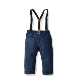 4PCS Boys Outfit Suit Shirts and Suspender Navy Pants Dress Up