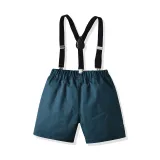 4PCS Boys Outfit Khaki Plaid Short Sleeve Shirt and Suit Shorts Dress Up