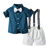 4PCS Boys Outfit Polka Dots Short Sleeve Shirt and Suspender Shorts Dress Up