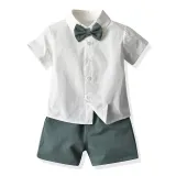 2PCS Boys Outfit Short Sleeve Shirt and Suspender Shorts Dress Up