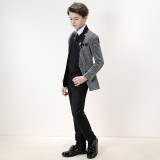 5PCS Boys Gray Outfit White Shirts Suit Vest and Pants with Tie