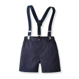 4PCS Boys Outfit Short Sleeve Striped Shirt and Suspender Shorts Dress Up