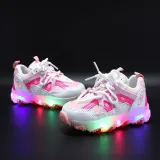 LED Light Kids Mesh Breathable Multicolor Splicing Casual Sneakers Shoes
