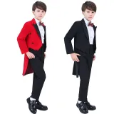 5PCS Boys Tuxedo Outfit White Shirts Suit Vest and Pants with Tie