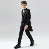 5PCS Boys Tuxedo Outfit White Shirts Suit Vest and Pants with Tie Dress Up