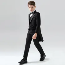 5PCS Boys Tuxedo Outfit White Shirts Suit Vest and Pants with Tie Dress Up