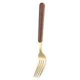 5 Piece Walnut Wood Smooth Edge Stainless Steel Tableware Includes Dinner Forks Knives Spoons