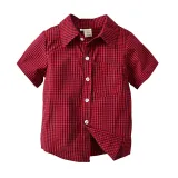 4PCS Boys Outfit Red Plaid Short Sleeve Shirts and White Suspender Shorts Dress Up