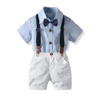 4PCS Boys Outfit Short Sleeve Shirts and Suspender Shorts