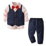 4PCS Boys Outfit Long Sleeve Shirt and Suit Vest Pants