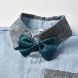 4PCS Boys Blue Outfit Short Sleeve Shirt and Suspender Shorts Dress Up