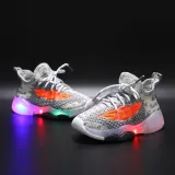 LED Light Kids Mesh Breathable Letters Flying Weaving Sneakers Shoes