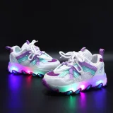 LED Light Kids Mesh Breathable Multicolor Splicing Casual Sneakers Shoes