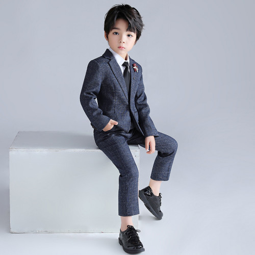 5PCS Boys Outfit Shirt Suits and Suit Pants with Brooch