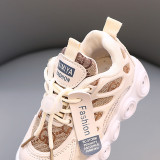 LED Light Kids Mesh Breathable Lace-up Letters Sneakers Shoes