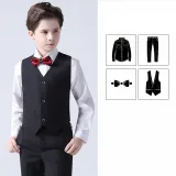 4PCS Boys Outfit Long Sleeve Shirt Suit Vest and Pants