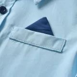 4PCS Boys Outfit Blue Short Sleeve Shirts and Black Suspender Shorts Dress Up