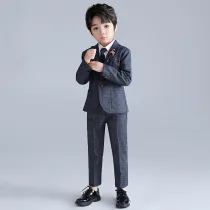 5PCS Boys Outfit Shirt Suits and Suit Pants with Brooch