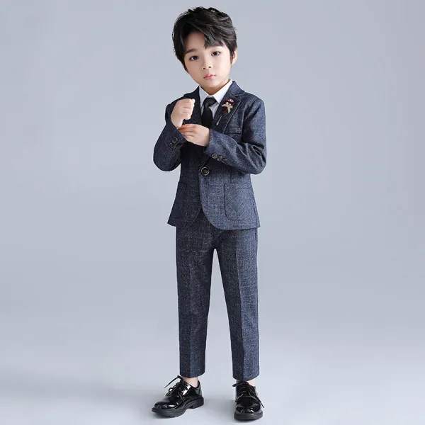 5PCS Boys Outfit Shirt Suits and Suit Pants with Brooch