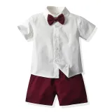 2PCS Boys Outfit Short Sleeve Shirt and Suspender Shorts Dress Up