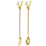 Christmas Elk Deer Spoon 2 Piece Smooth Edge Stainless Steel Tableware Includes Dinner Forks Knives Spoons