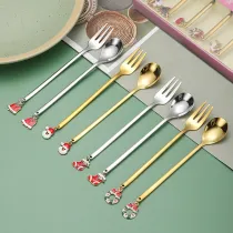 Christmas 6 Piece Smooth Edge Stainless Steel Tableware Includes Dinner Forks Knives Spoons
