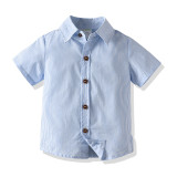 4PCS Boys Outfit Short Sleeve Shirts and Suspender Shorts