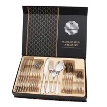 24 Piece Smooth Edge Stainless Steel Tableware Includes Dinner Forks Knives Spoons Gift Box
