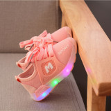 LED Light Kids Mesh Breathable Lace-up Letter Sneakers Shoes