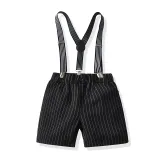 4PCS Boys Outfit Short Sleeve Plaid Shirt and Suspender Black Shorts Dress Up